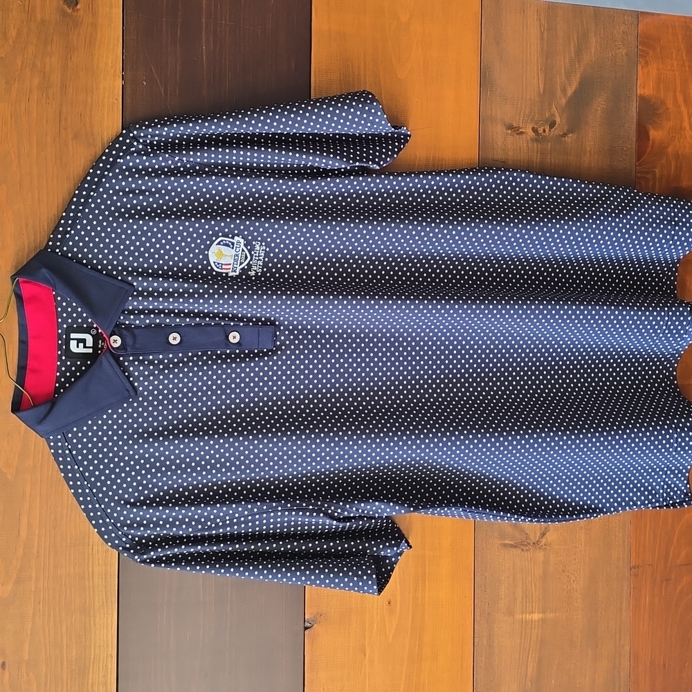 Men's Footjoy Golf Polo, Navy With Stars 2020 Ryder Cup Logo